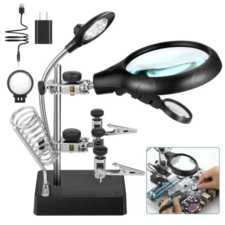 Soldering Station MG16129-C Welding Magnifying Glass Clamp 5 LED Auxiliary Clip Magnifier Hand Soldering Solder Iron Stand Holder Station thumbnail 2