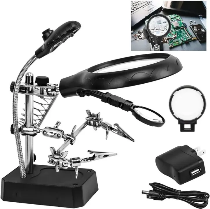 Soldering Station MG16129-C Welding Magnifying Glass Clamp 5 LED Auxiliary Clip Magnifier Hand Soldering Solder Iron Stand Holder Station